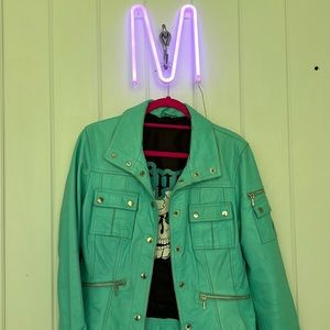 Gipsy Italian leather coat in bright blue